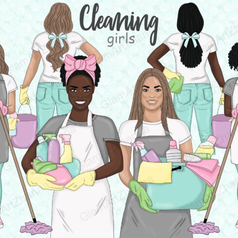 Cleaning Girls Clipart cover image.