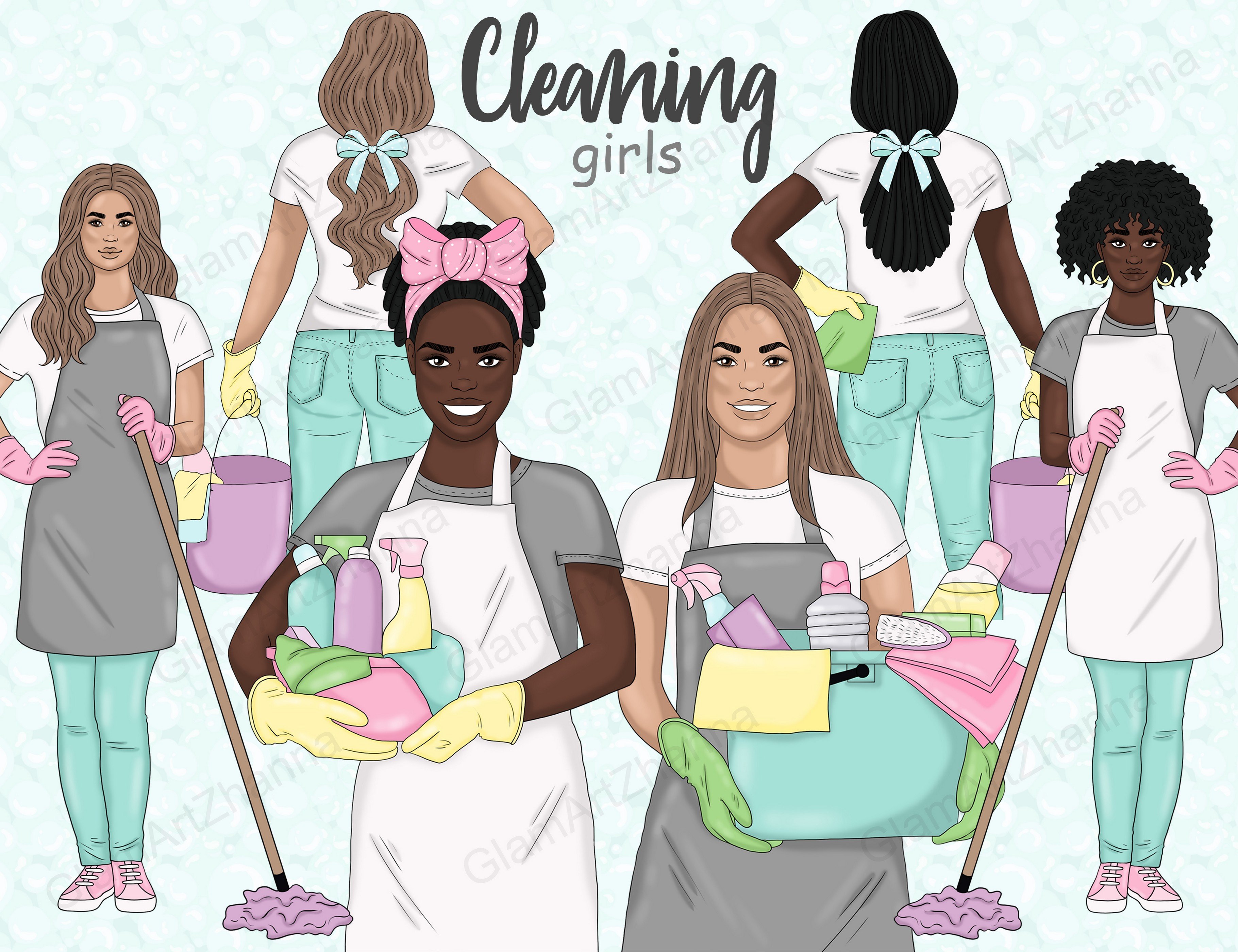 Cleaning Girls Clipart cover image.