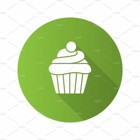Cupcake flat design long shadow glyph icon cover image.