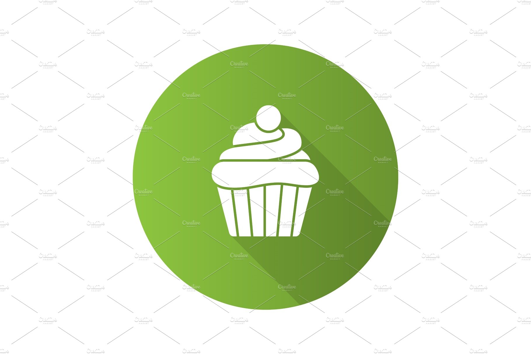 Cupcake flat design long shadow glyph icon cover image.