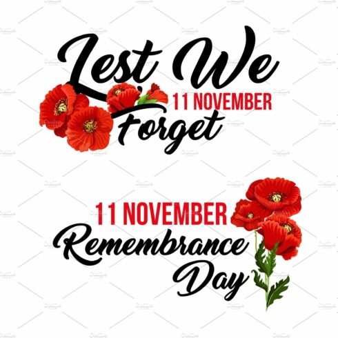 Remembrance day 11 November vector poppy icons cover image.