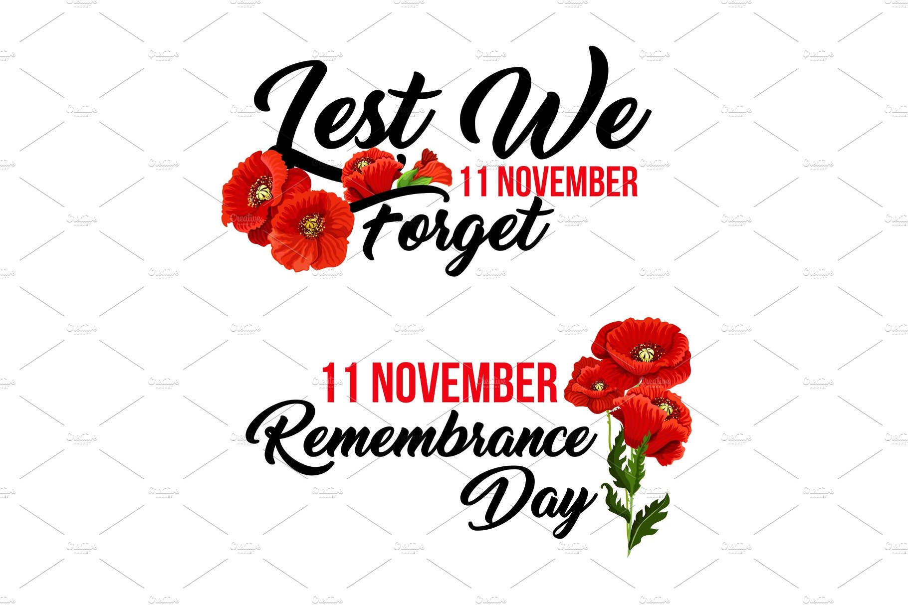 Remembrance day 11 November vector poppy icons cover image.