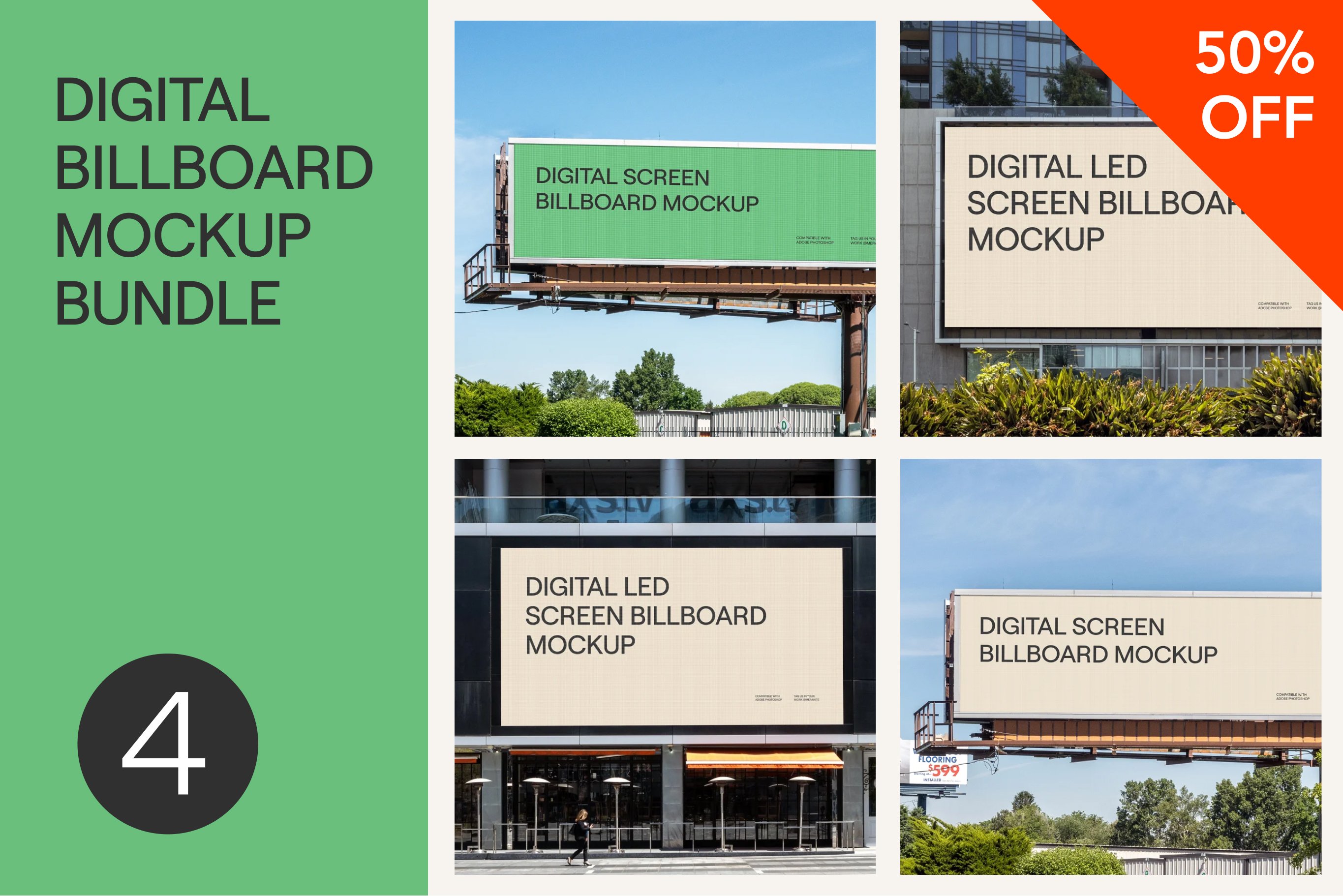 Digital Billboard Mockup PSD Bundle cover image.