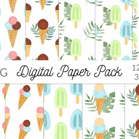 Watercolor summer ice cream patterns cover image.