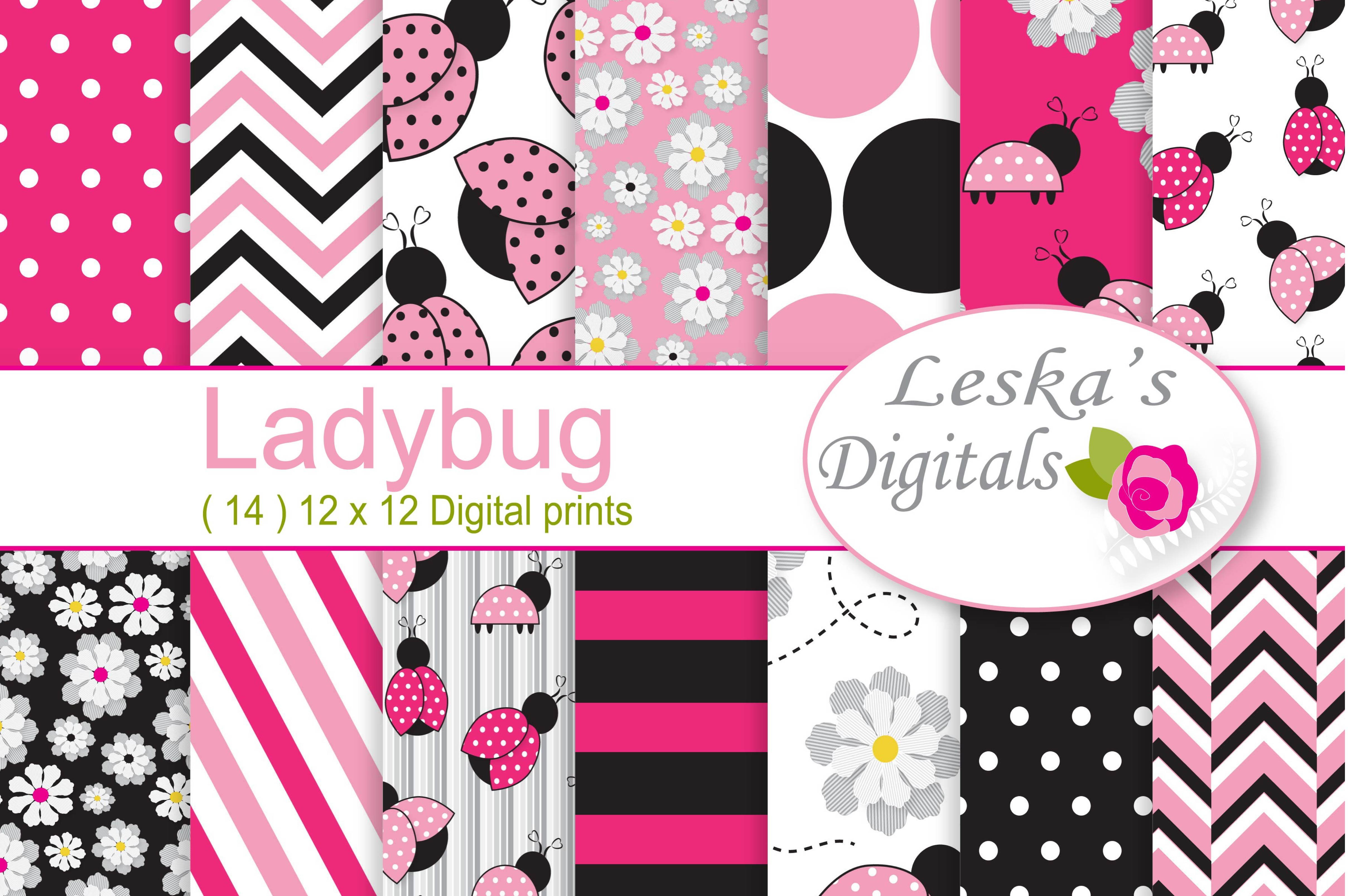 Pink Ladybug Digital Paper Pattern cover image.
