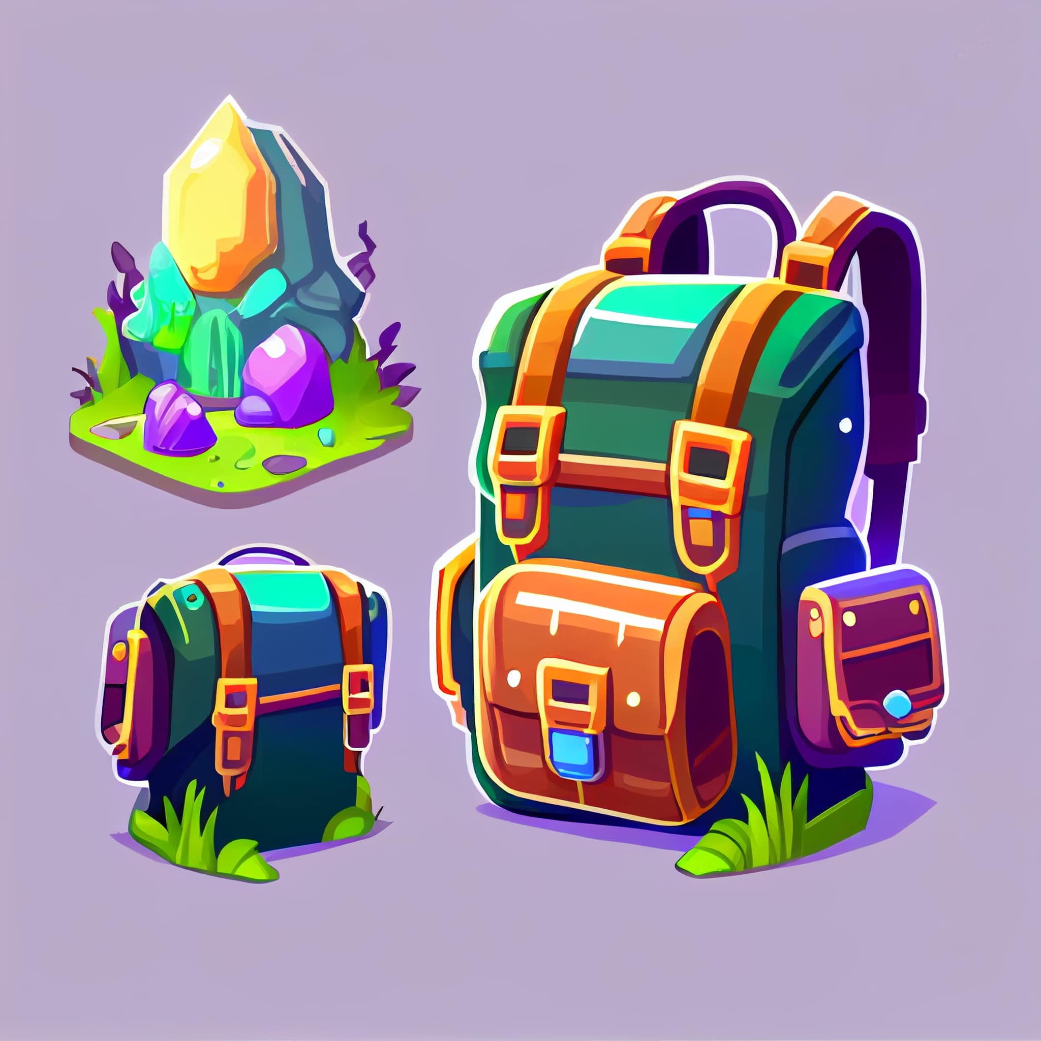Set of three backpacks with different designs.