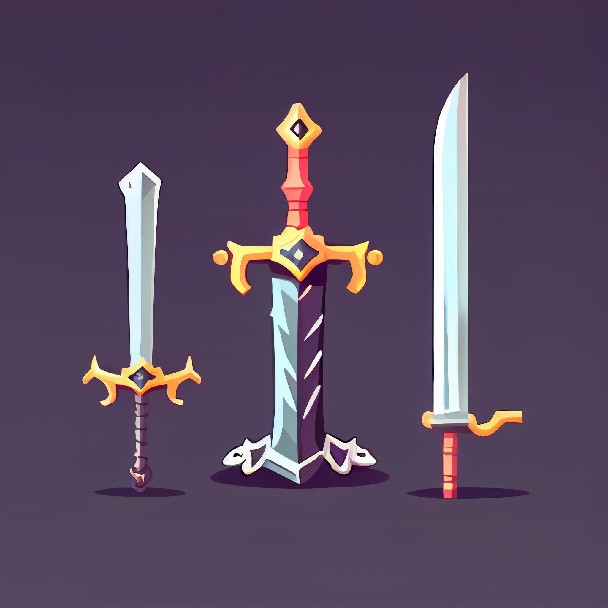 Set of three different types of swords.