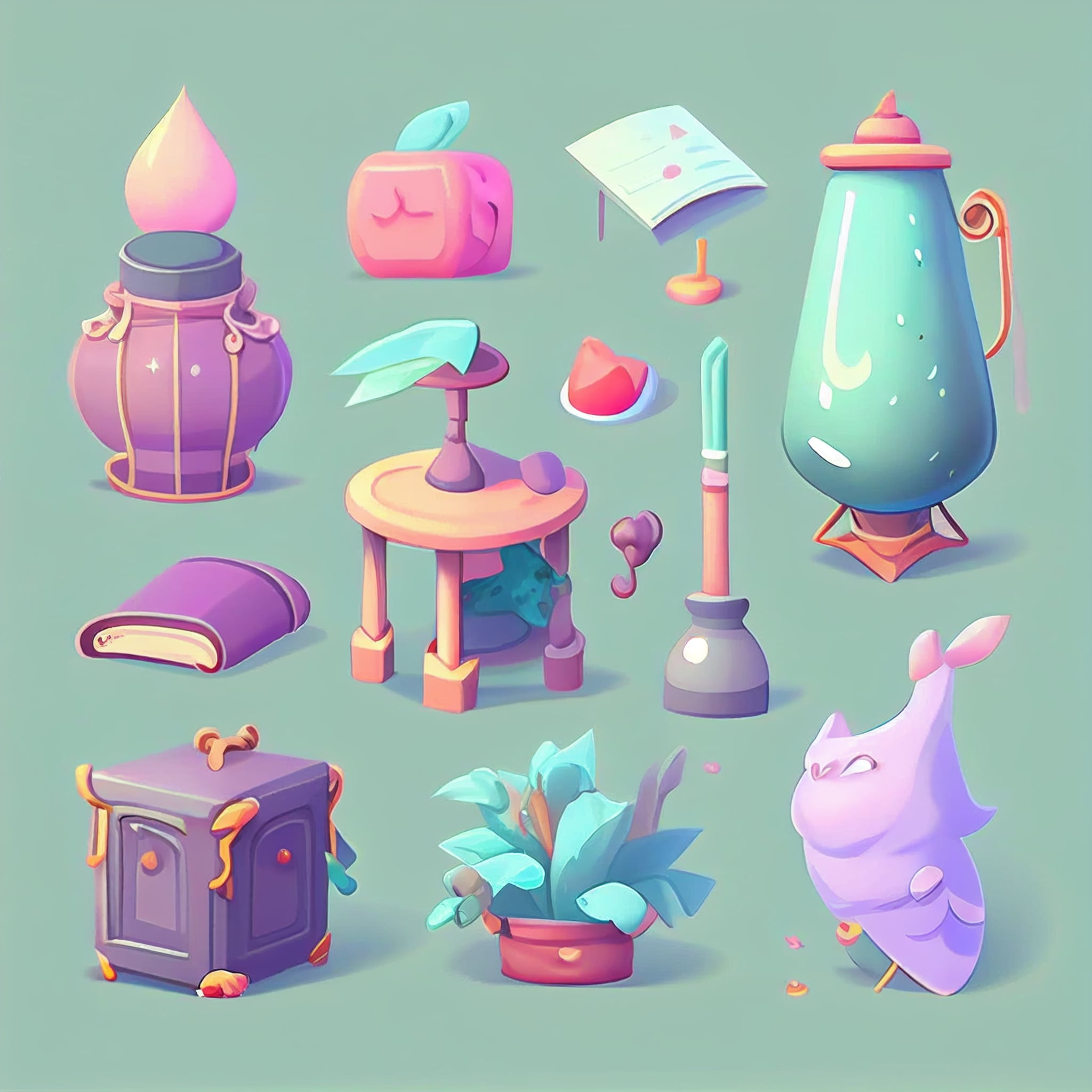 Bunch of objects that are on a blue background.