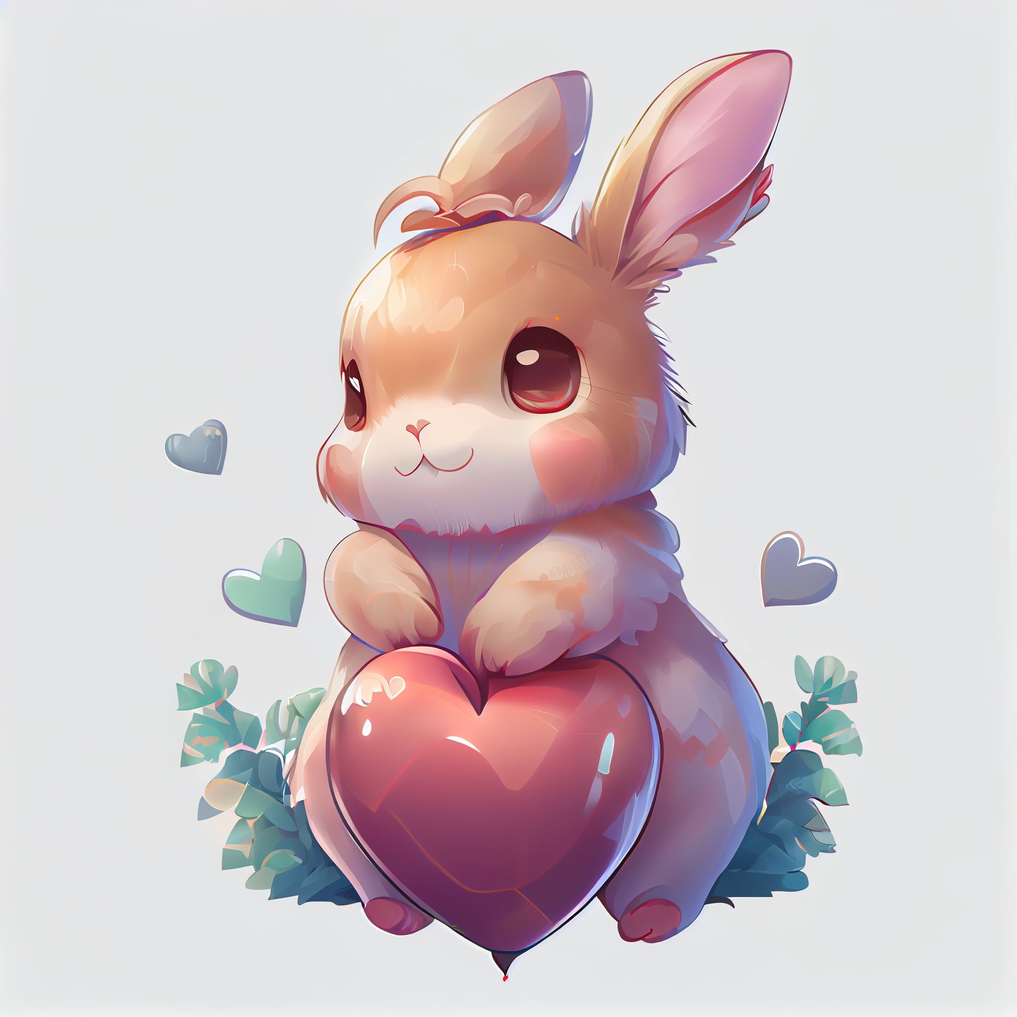 Cute little bunny holding a big heart.