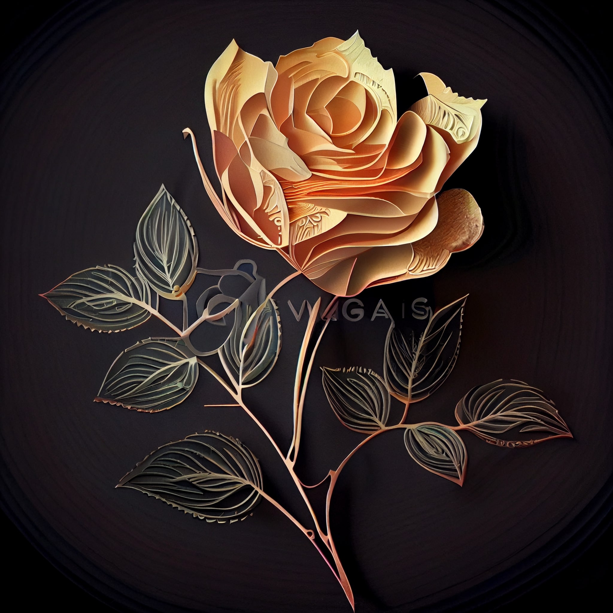 Drawing of a rose on a black background.