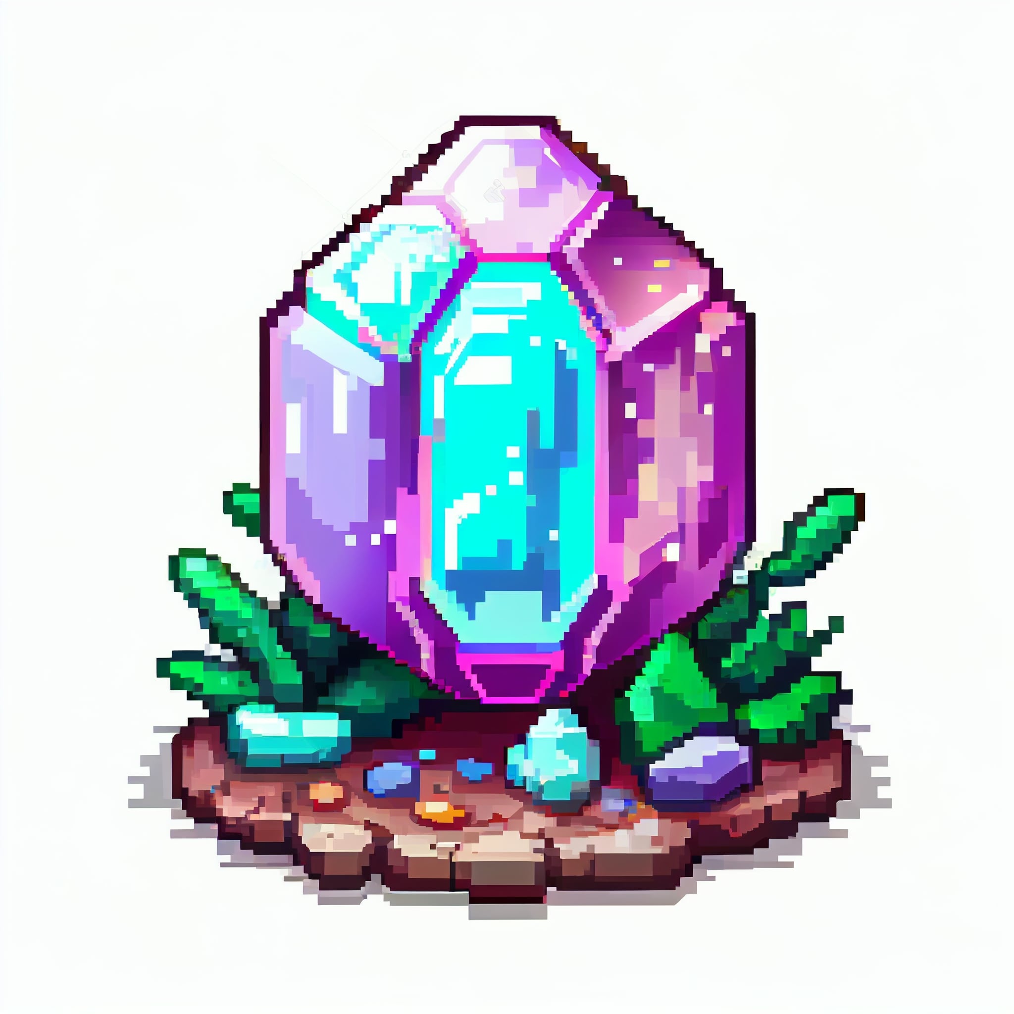 Pixel art picture of a pink diamond.