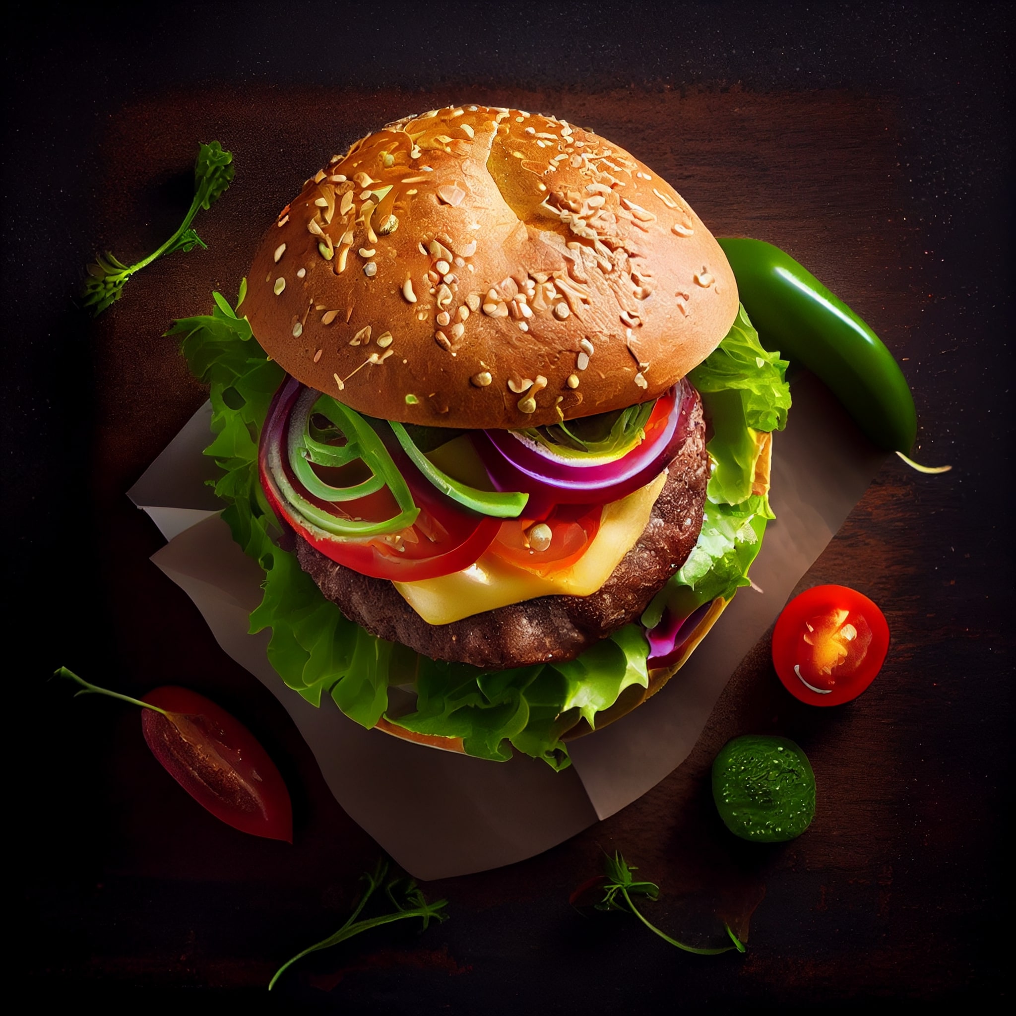 digitaldoodles realistic food photography burger top view photo 8ca43dba 57eb 4bee 898c 6362dbbe1f87 37