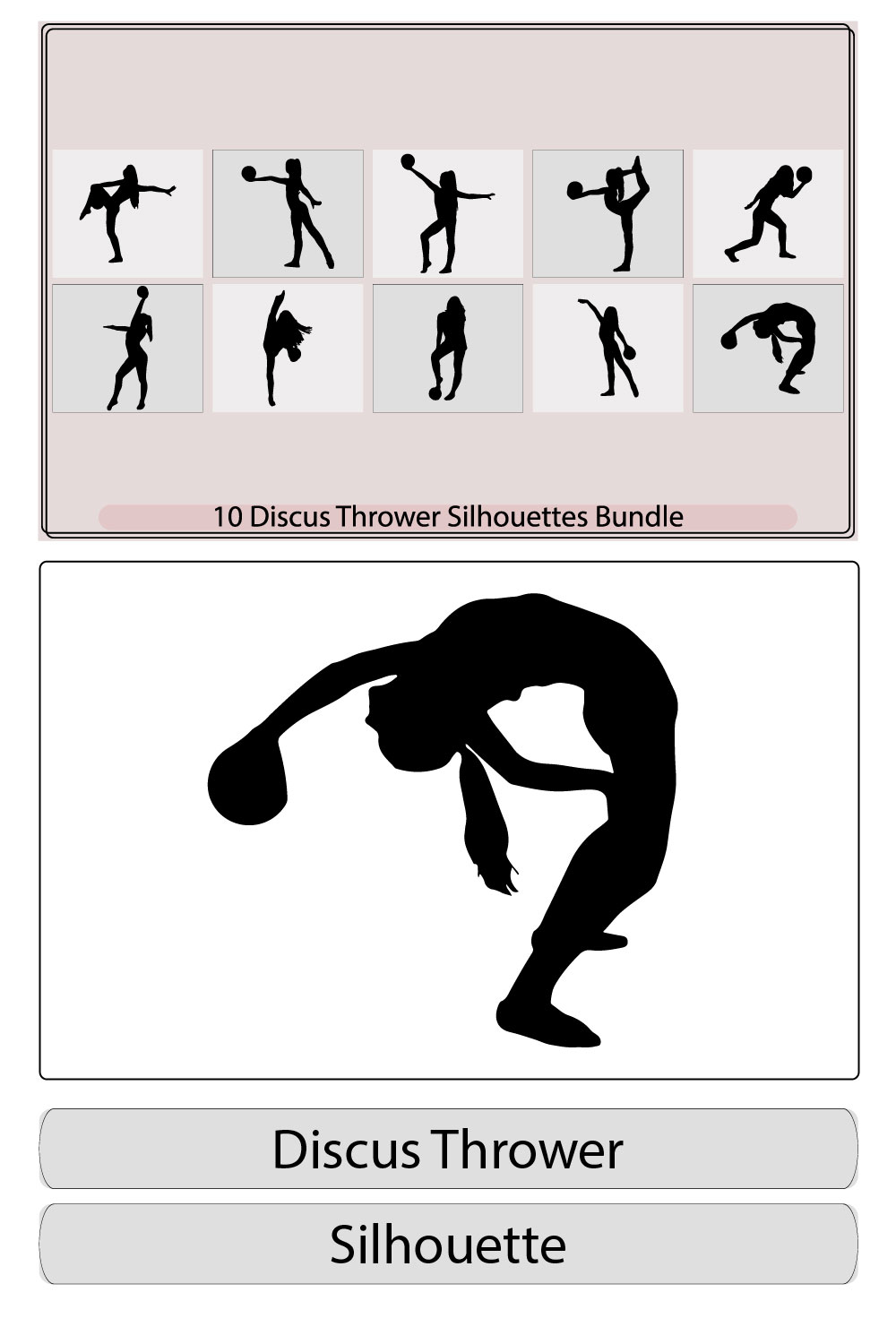 illustration discus thrower, discus thrower silhouettes,Myrons discus thrower,Black and white discus thrower silhouette pinterest preview image.