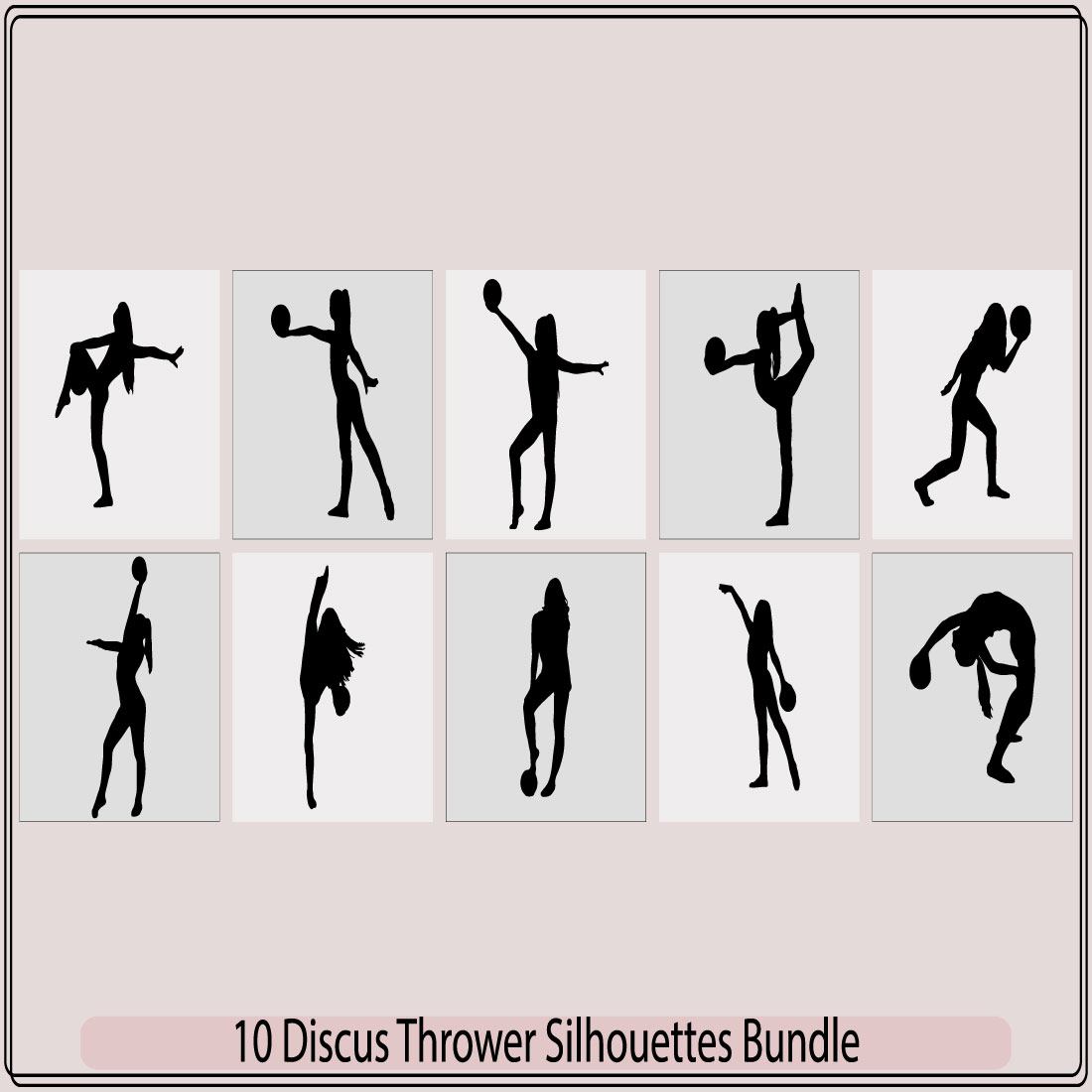 illustration discus thrower, discus thrower silhouettes,Myrons discus thrower,Black and white discus thrower silhouette preview image.