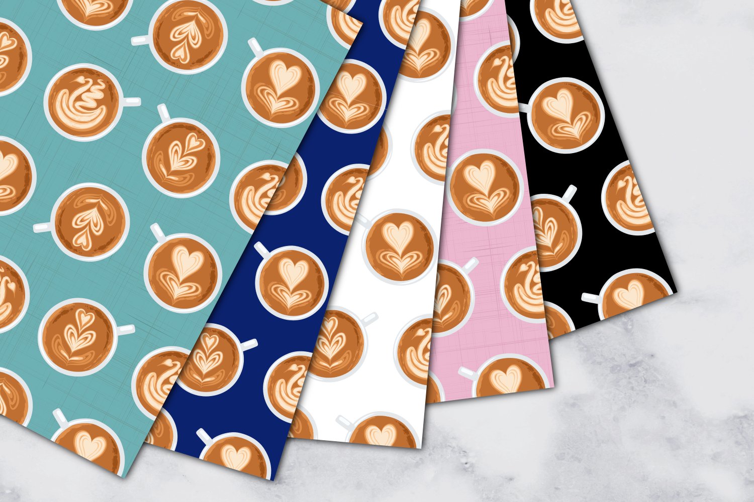 Coffee Art Cups Vector Patterns preview image.