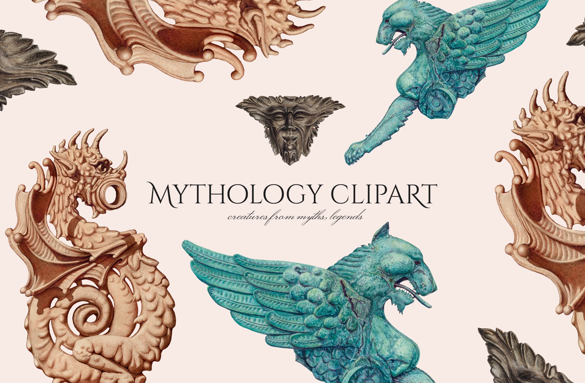 Vintage Mythology Clipart Set cover image.