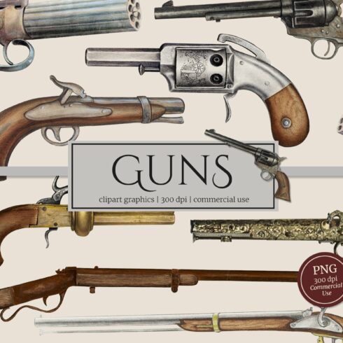Vintage Guns Clipart Set cover image.