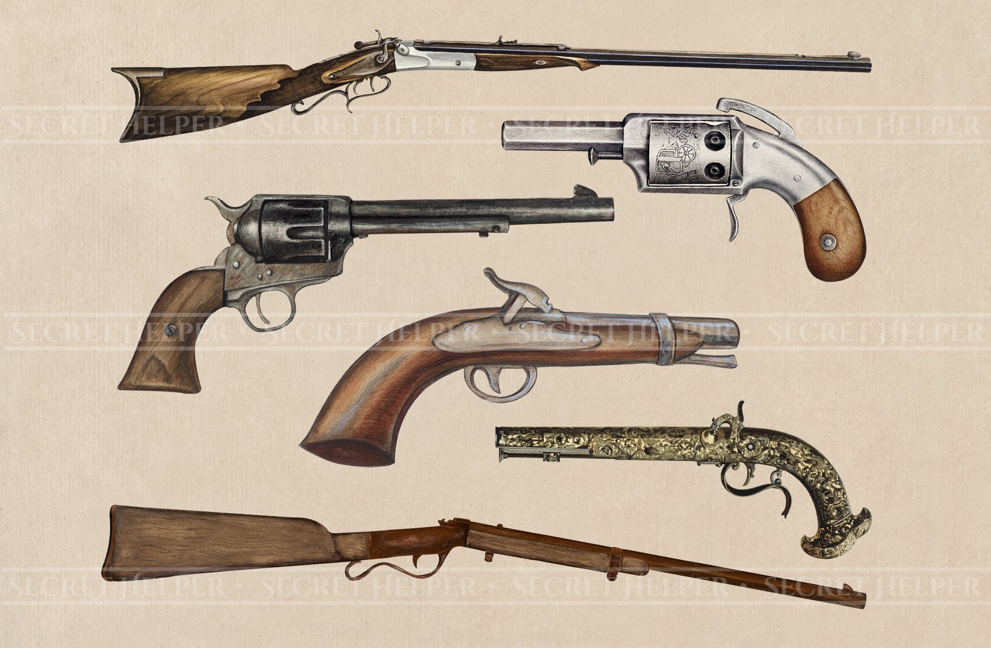 Vintage Guns Clipart Set preview image.