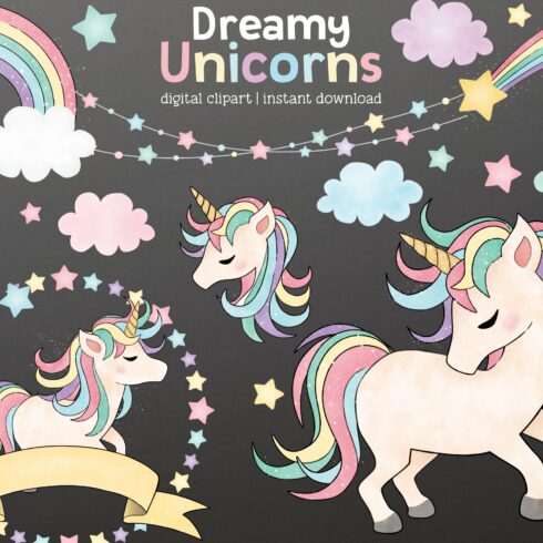 Dreamy Unicorn Cliparts cover image.