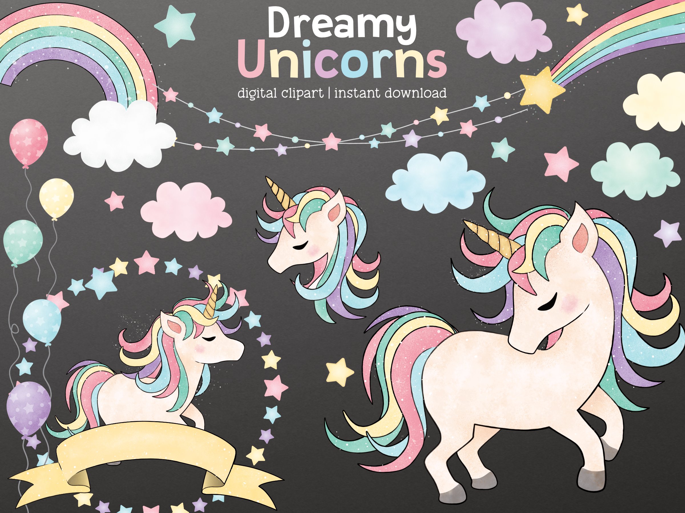 Dreamy Unicorn Cliparts cover image.