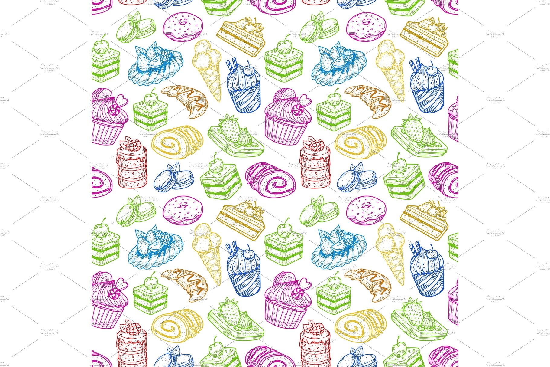 Seamless pattern made of pastry or cover image.