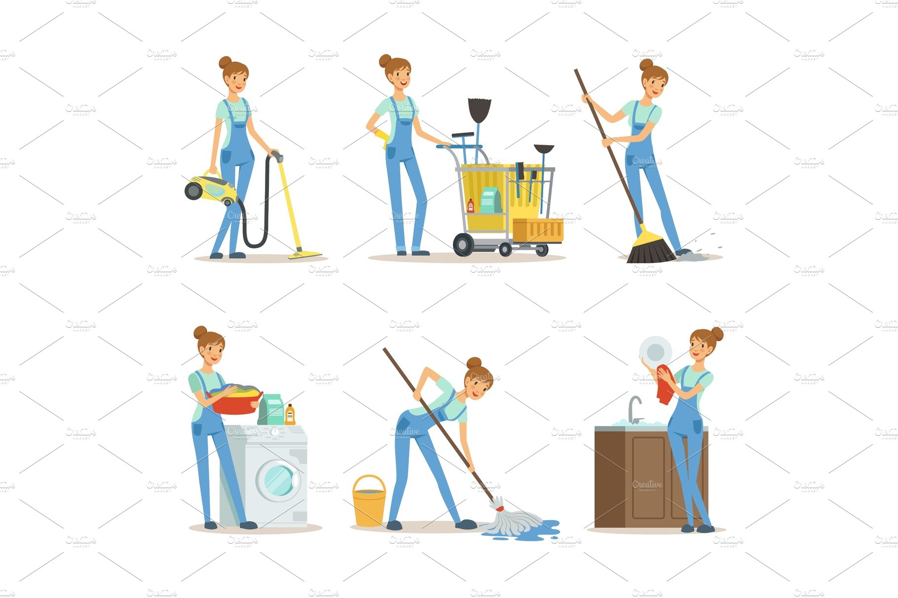 Professional cleaning service. Woman cleaner make some housework cover image.