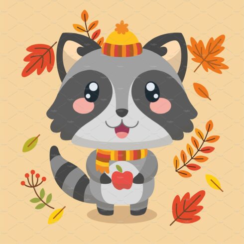 Isolated happy autumn racoon cover image.