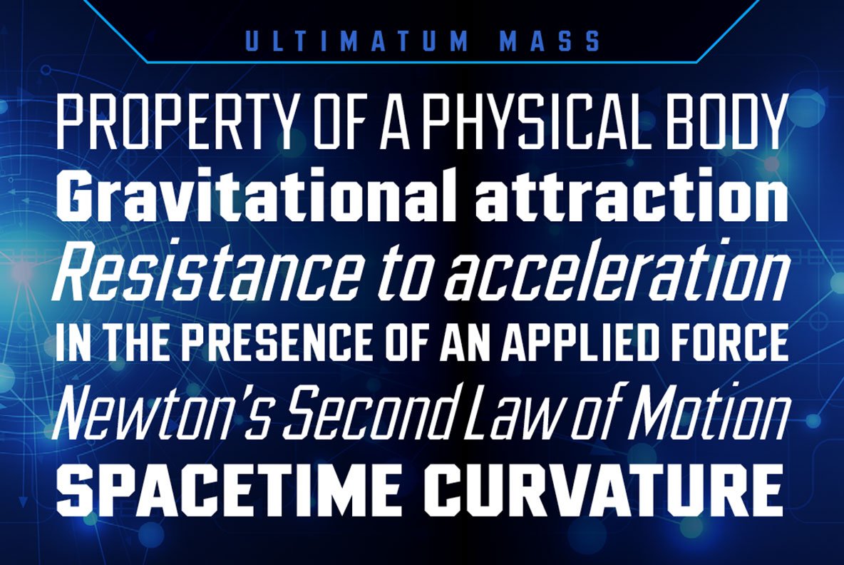 Ultimatum Mass industrial sport font preview image.
