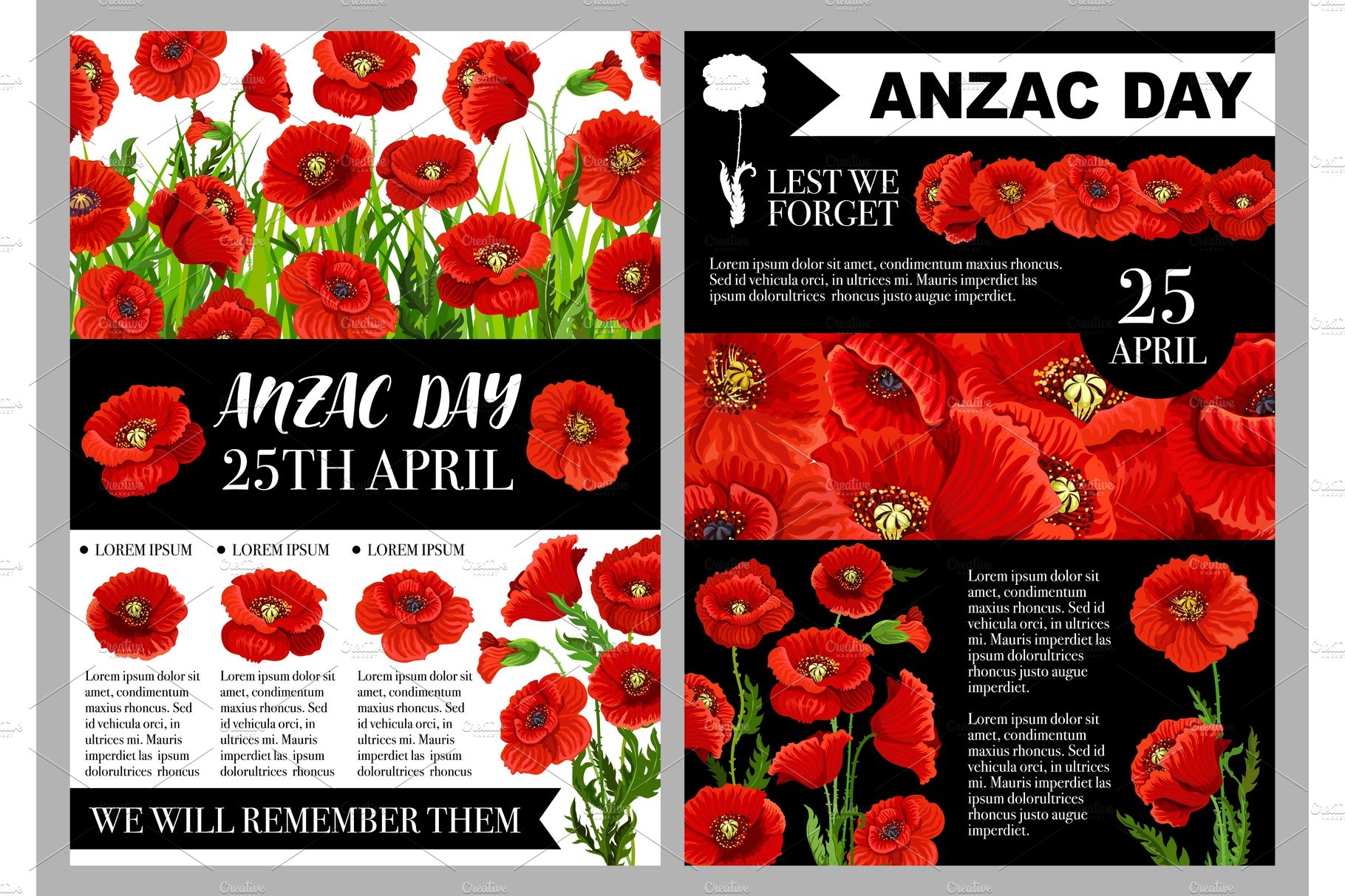 Anzac Day 25 April holiday vector posters cover image.