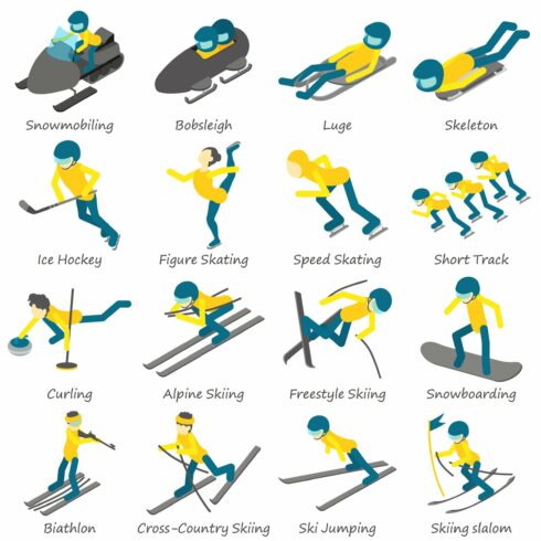 Winter sport ski board icons set cover image.