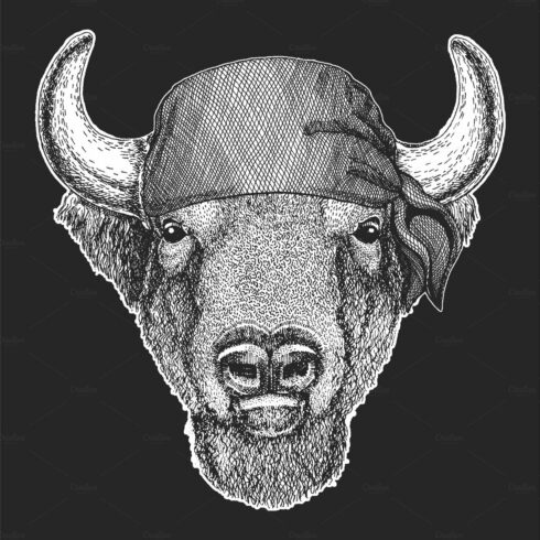 Buffalo, bison, bull head. Bandana cover image.