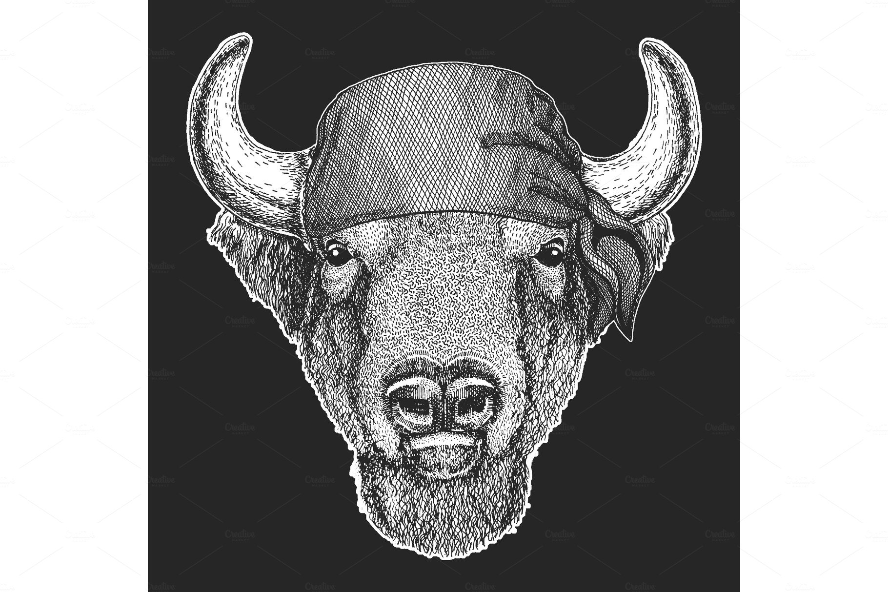 Buffalo, bison, bull head. Bandana cover image.