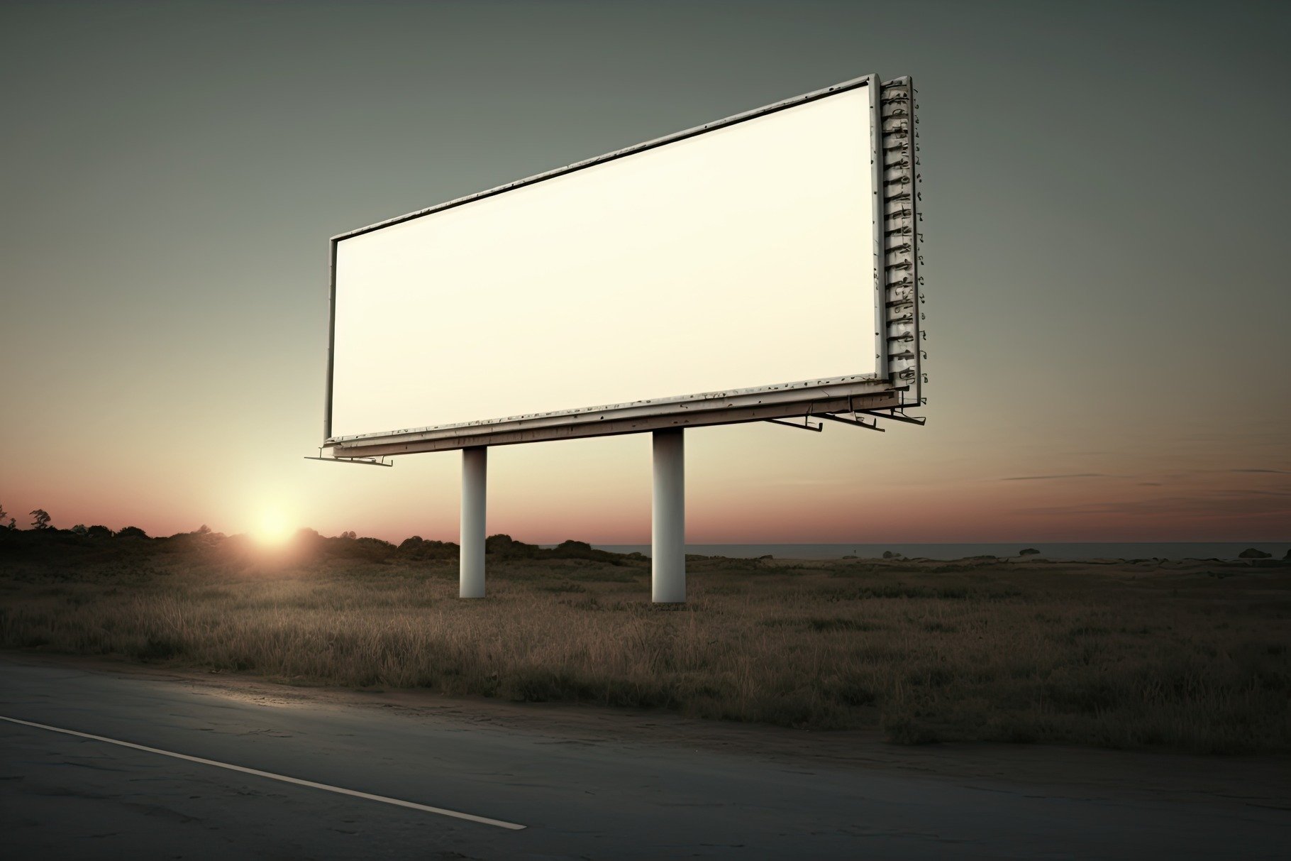 Blank huge billboard on an amazing sky. Generative AI cover image.