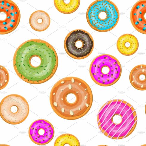 Seamless donut cake set pattern. cover image.