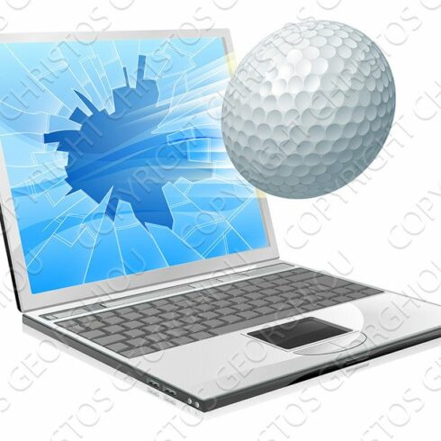 Golf ball laptop screen concept cover image.