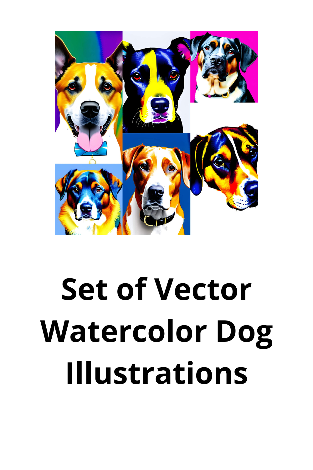 Set of Vector Watercolor Dog Illustrations pinterest preview image.