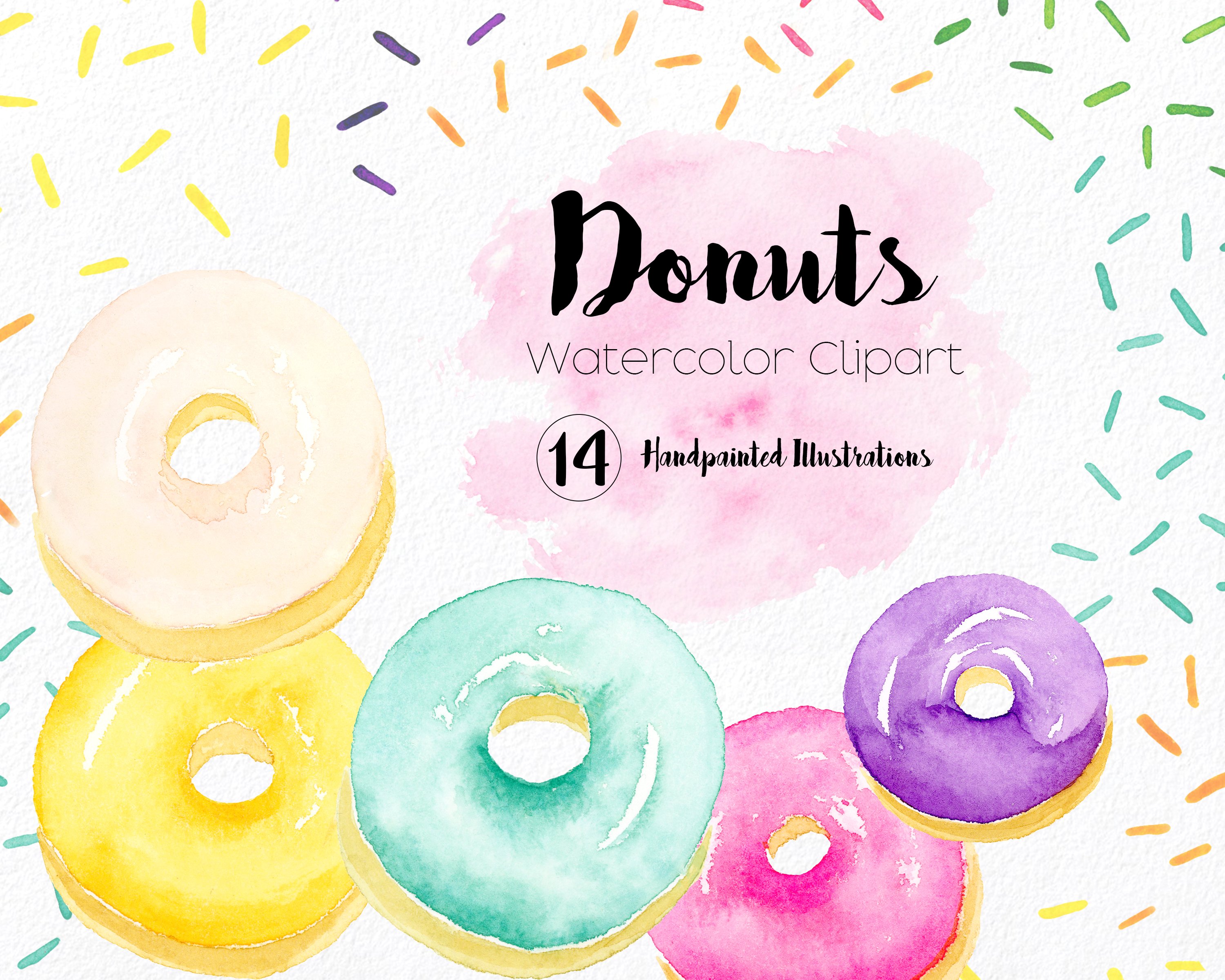 Donut Clipart Watercolor Graphics cover image.