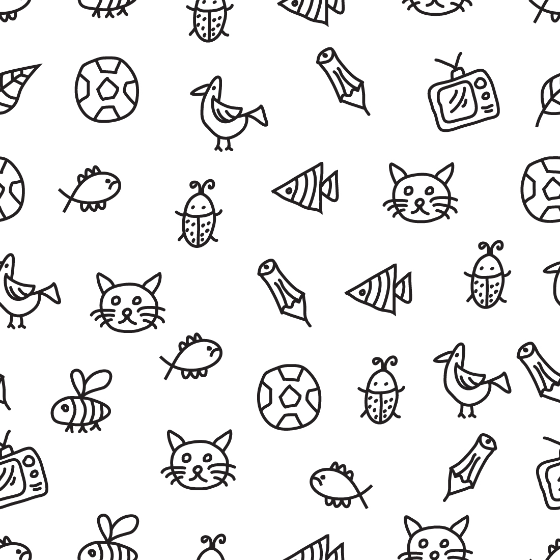 Doodles arts seamless pattern Bundle-1 preview image.