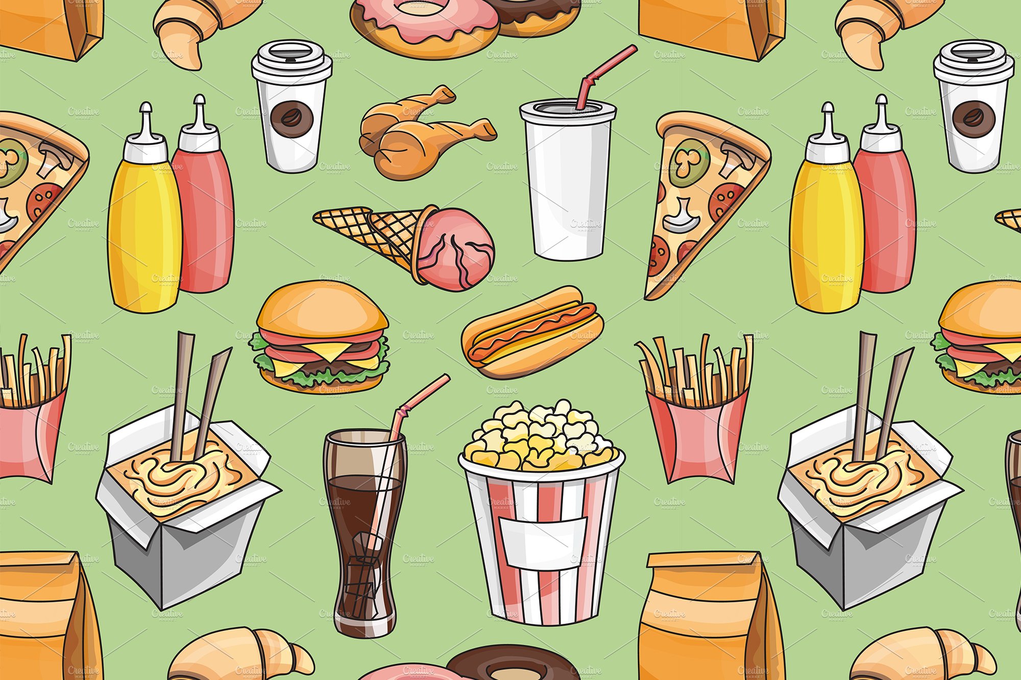 Doodle pattern fast food cover image.