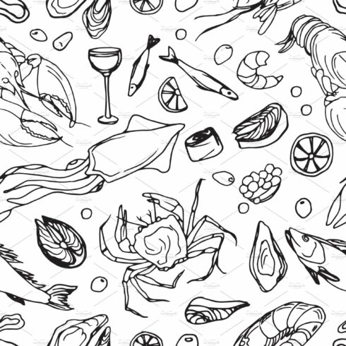 Doodle pattern sea food cover image.