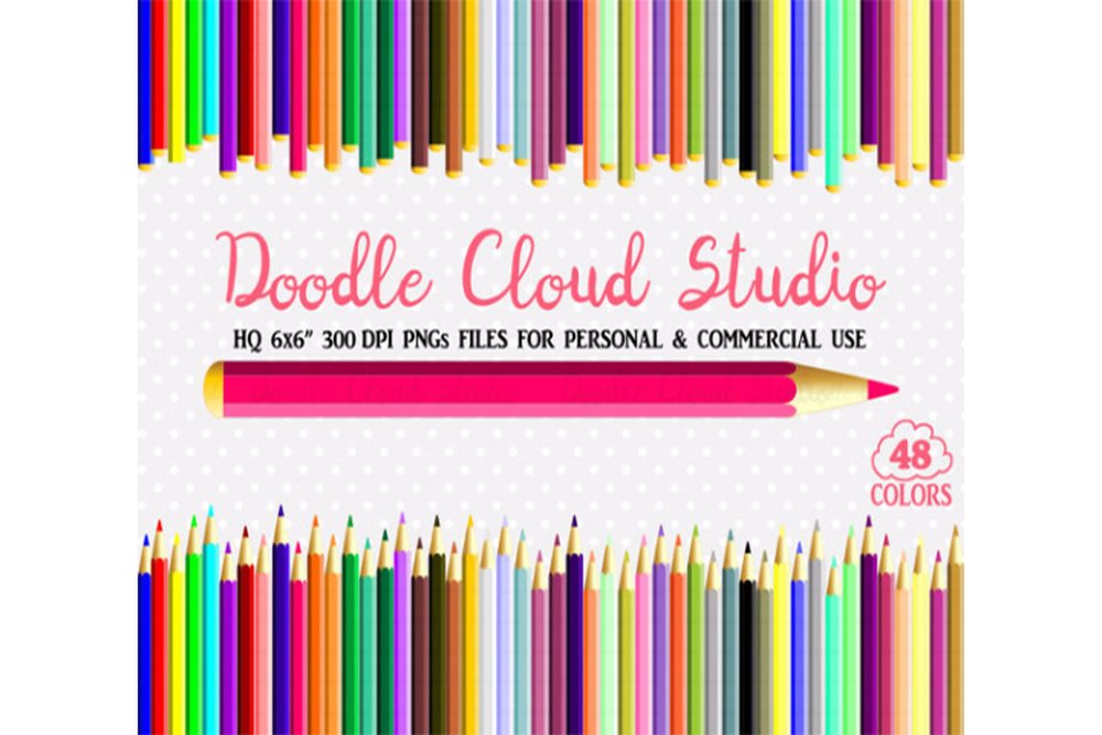 48 Colorful Pastel Pencils Clipart cover image.