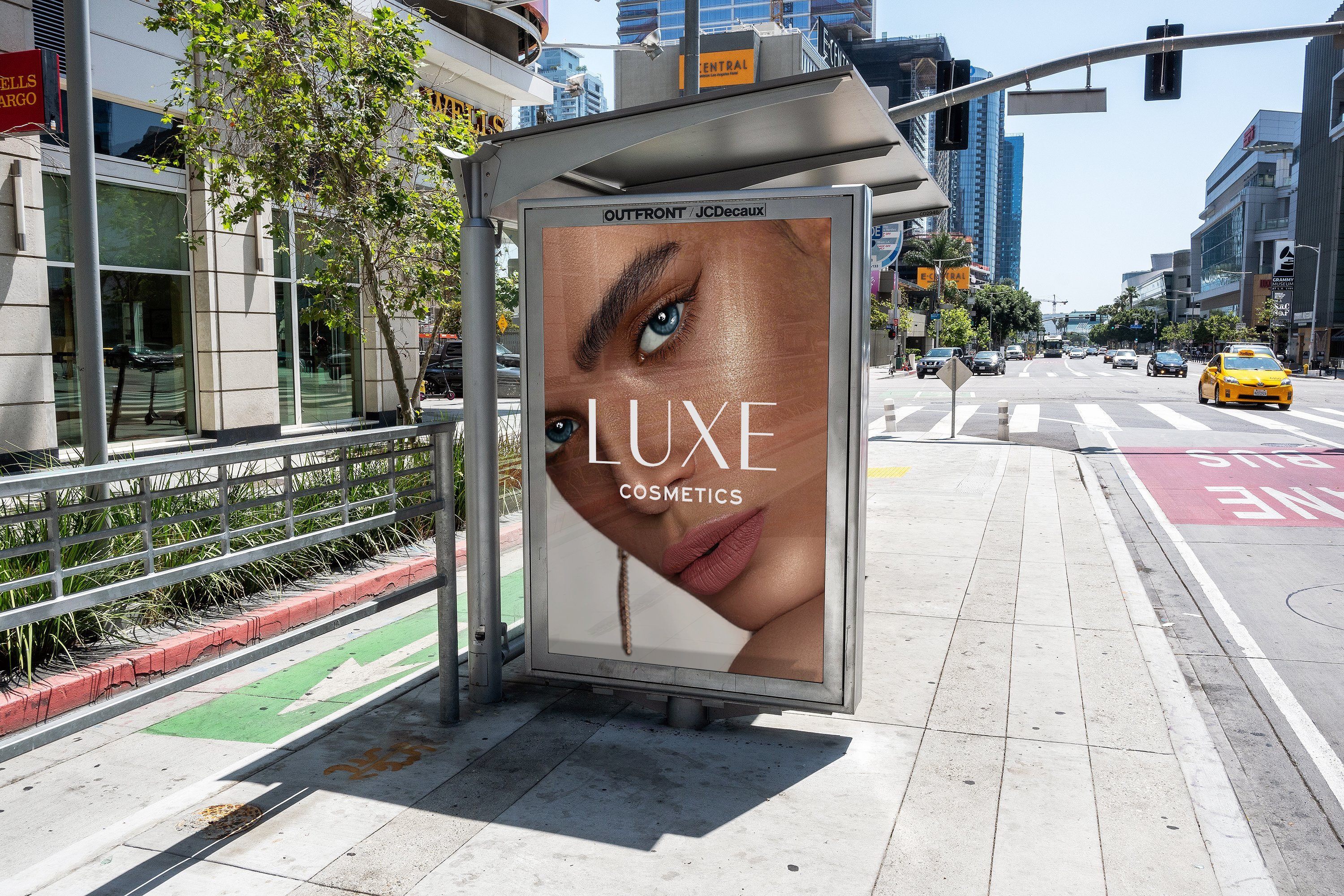 Downtown Bus Stop Billboard Mockup preview image.