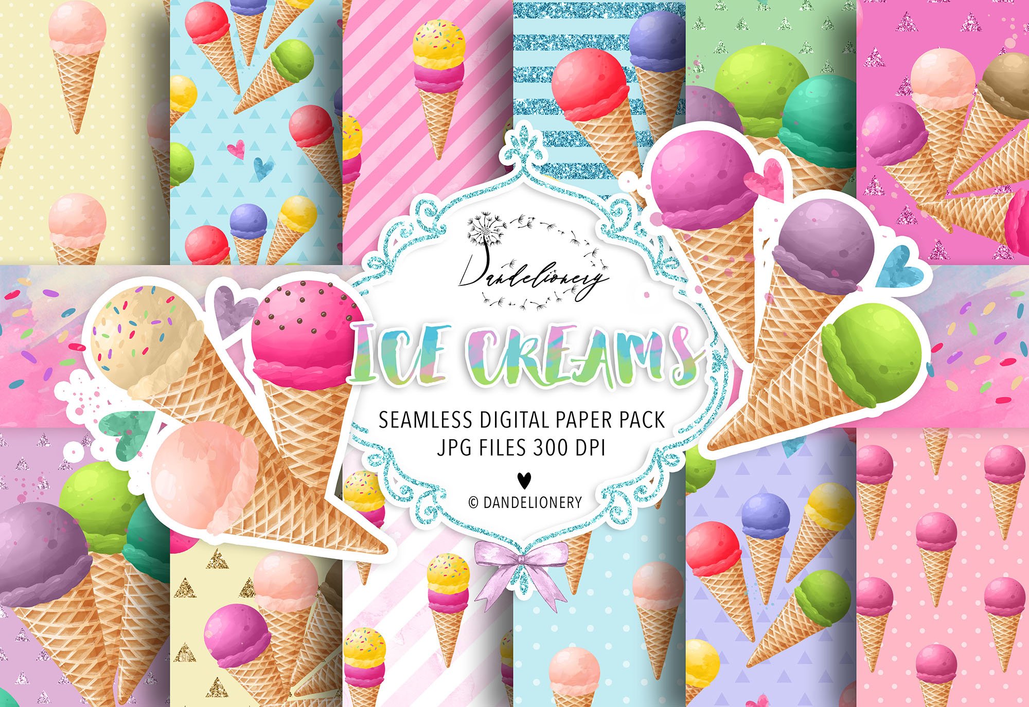 Ice Cream digital paper pack cover image.