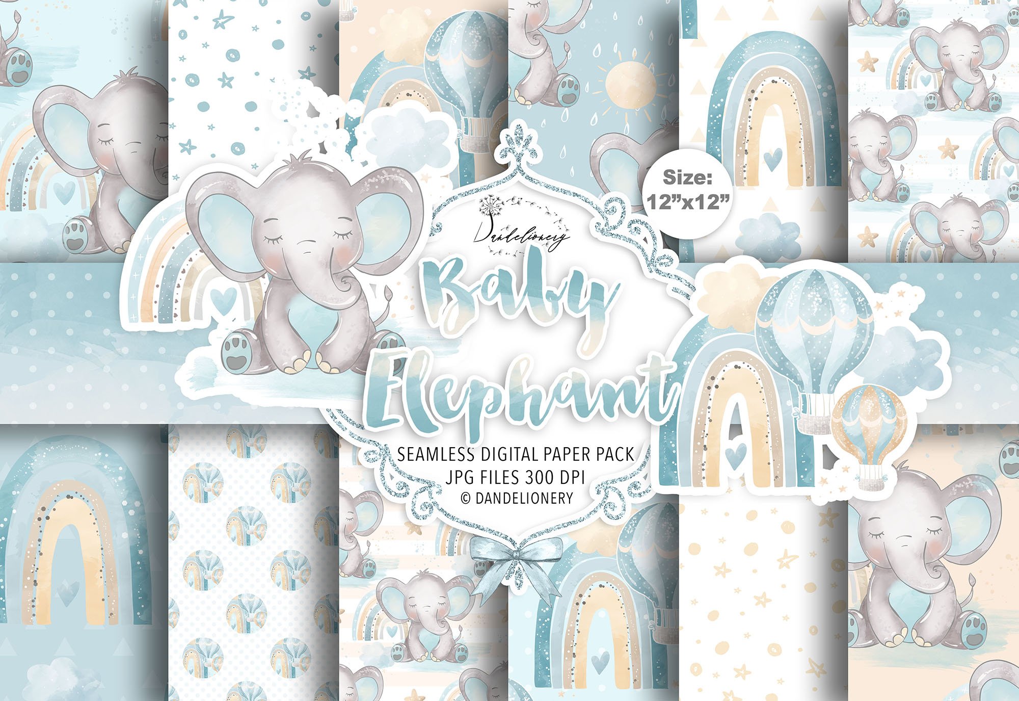 Baby Elephant Boy digital papers cover image.