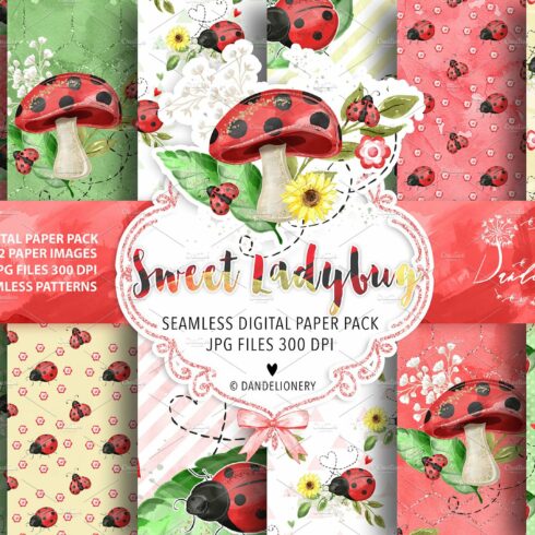 Sweet Ladybug digital paper pack cover image.