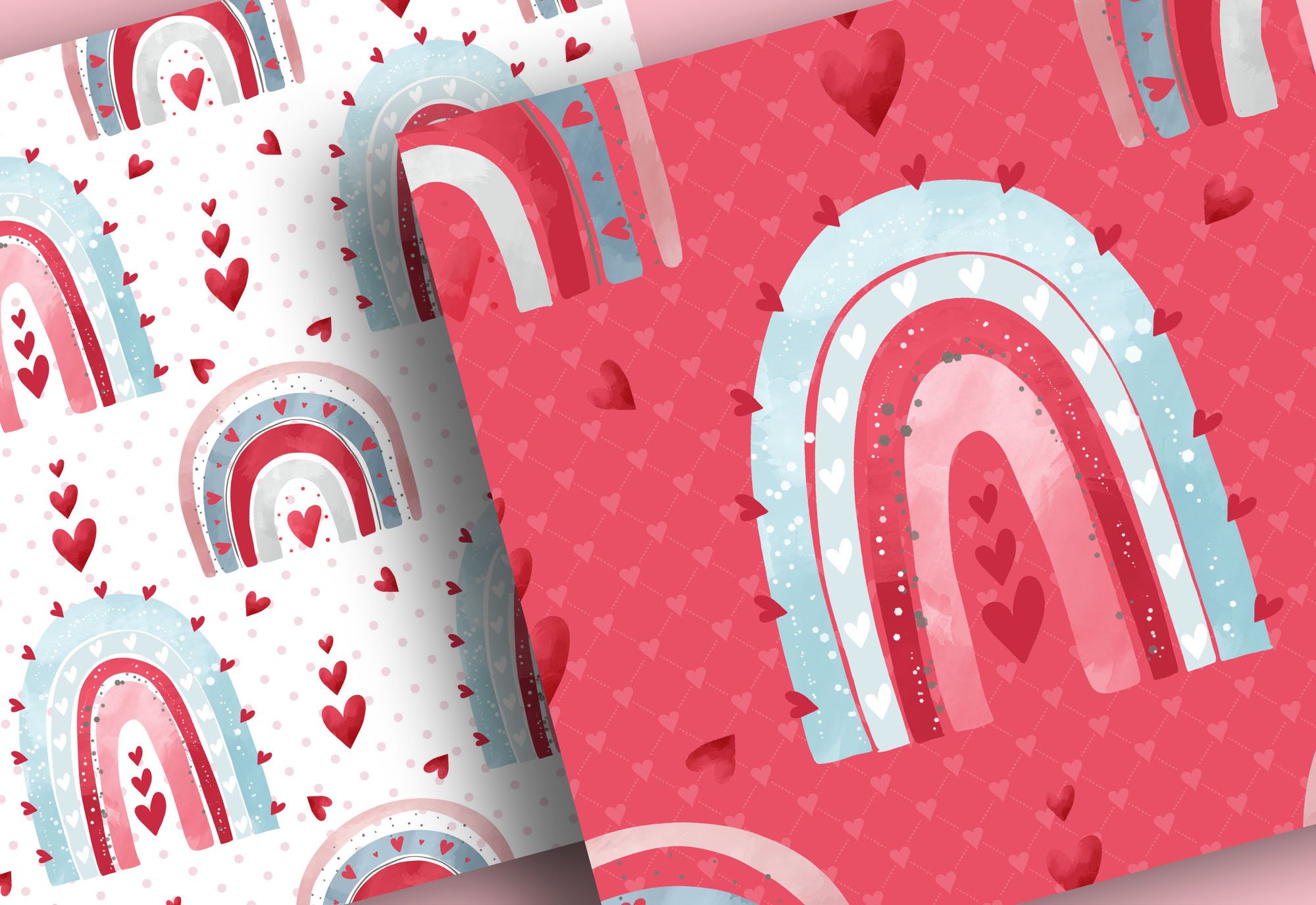 Valentine rainbow digital paper pack preview image.