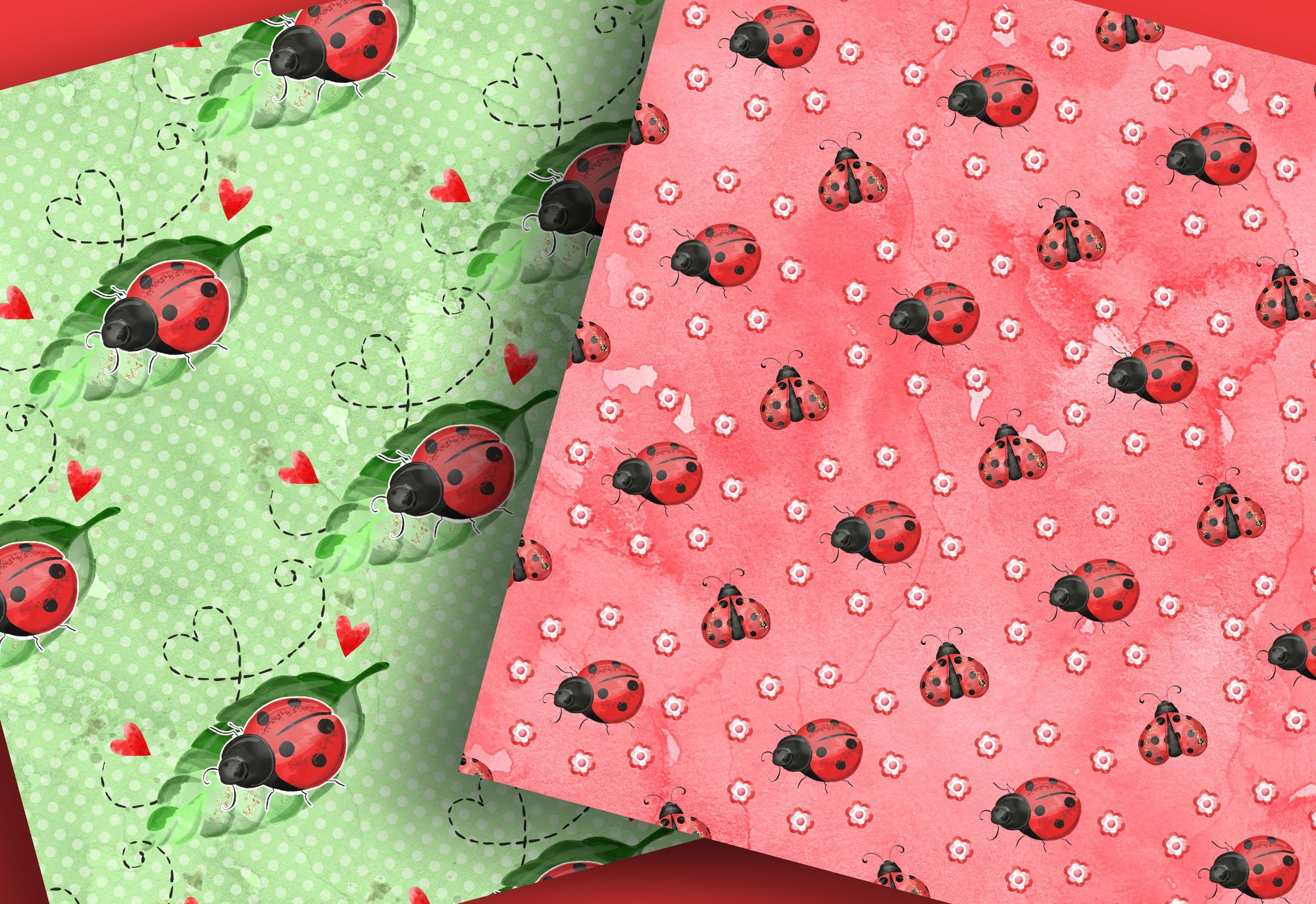 Sweet Ladybug digital paper pack preview image.