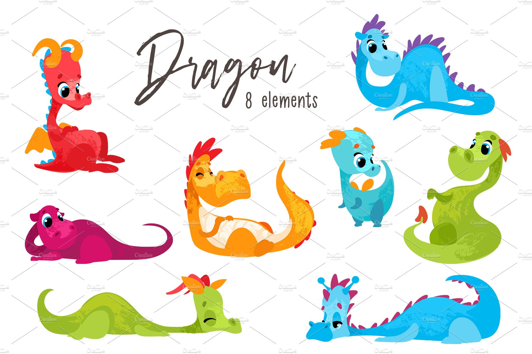 Dragons. Set cartoon fun dragons cover image.