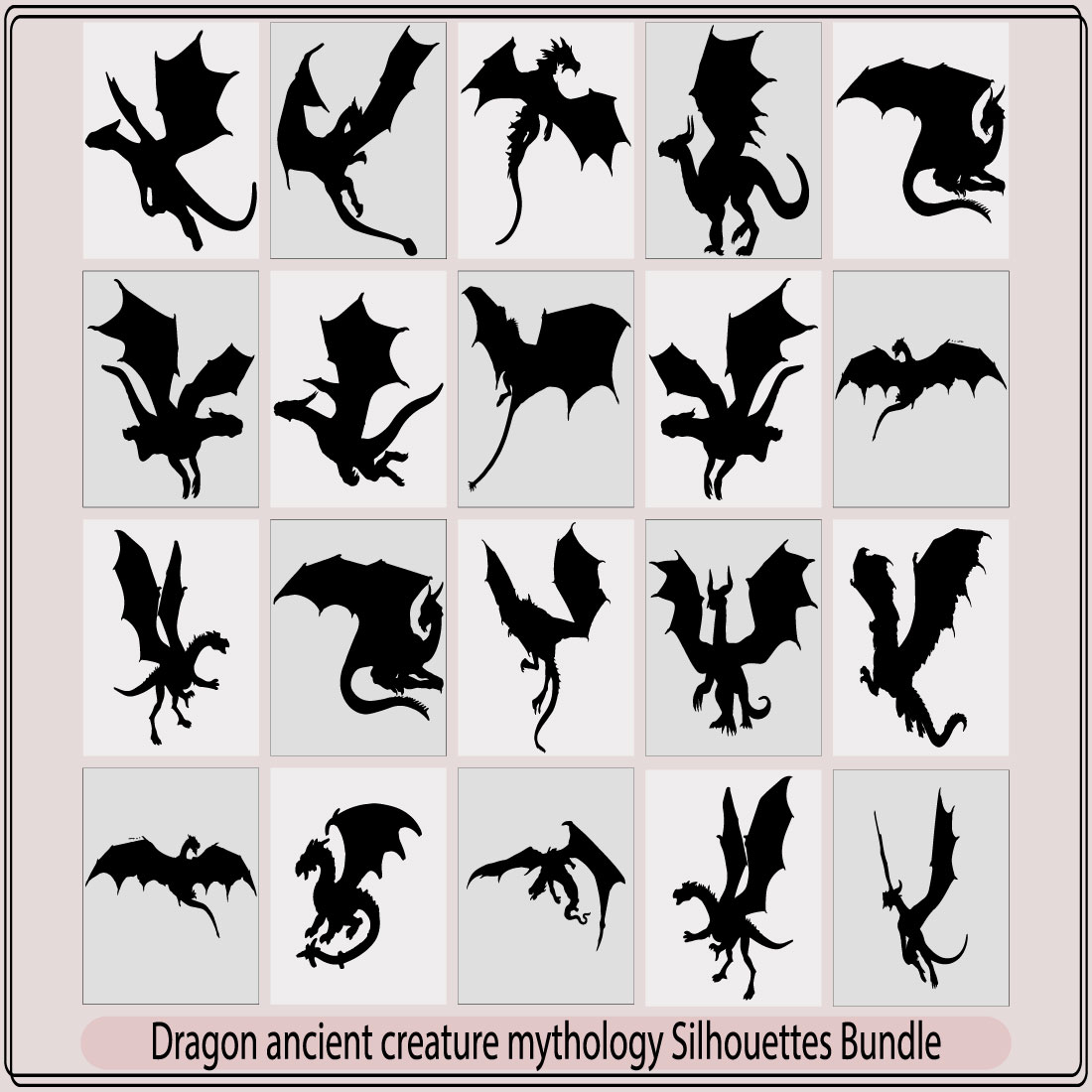 Dragon ancient creature mythology silhouette,dragon silhouettes on white background,Dragon Flying, Mythical Beast Illustration cover image.