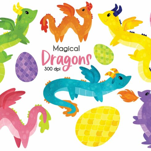 Fantasy Rainbow Dragon Clipart cover image.